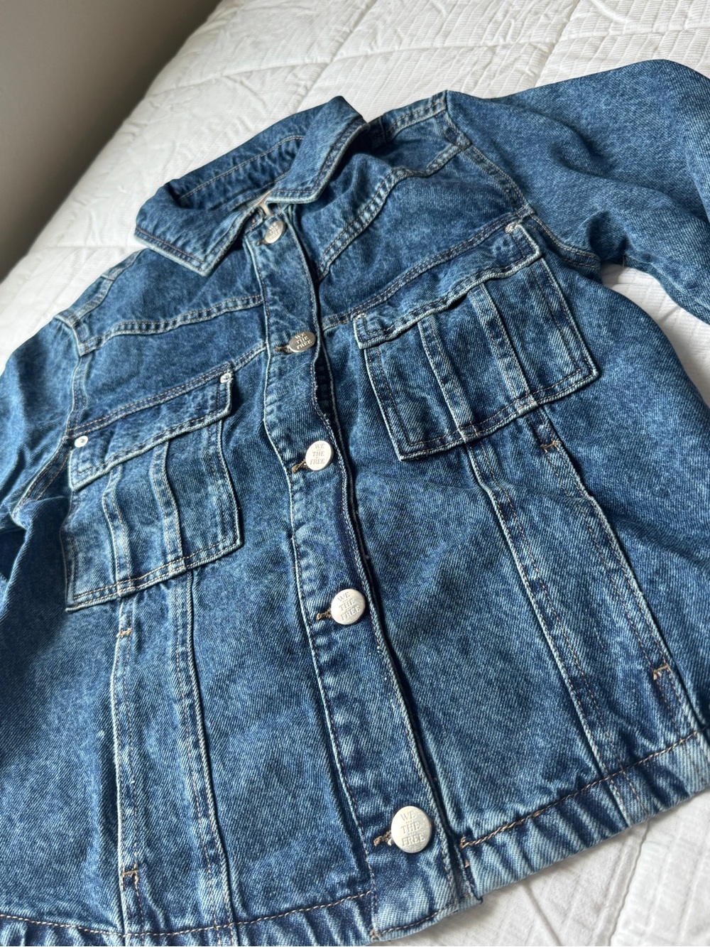 Free People asymmetrical dark wash jean denim jacket - Picture 3 of 9